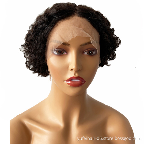 Short Curly Pixie Cut Wigs Brazilian Romance Curly Human Hair Lace Front Wigs For Black Women